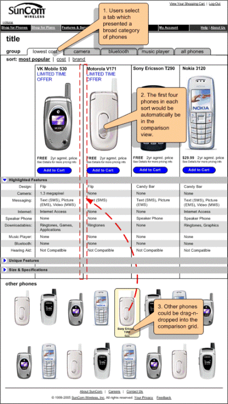 Phone Comparison Tool Concept 1 Wire Frame
